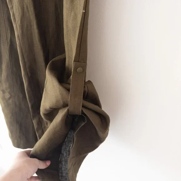 NWT Reformation Declan Linen Pants in Dark Olive, Size Large - Picture 8 of 12